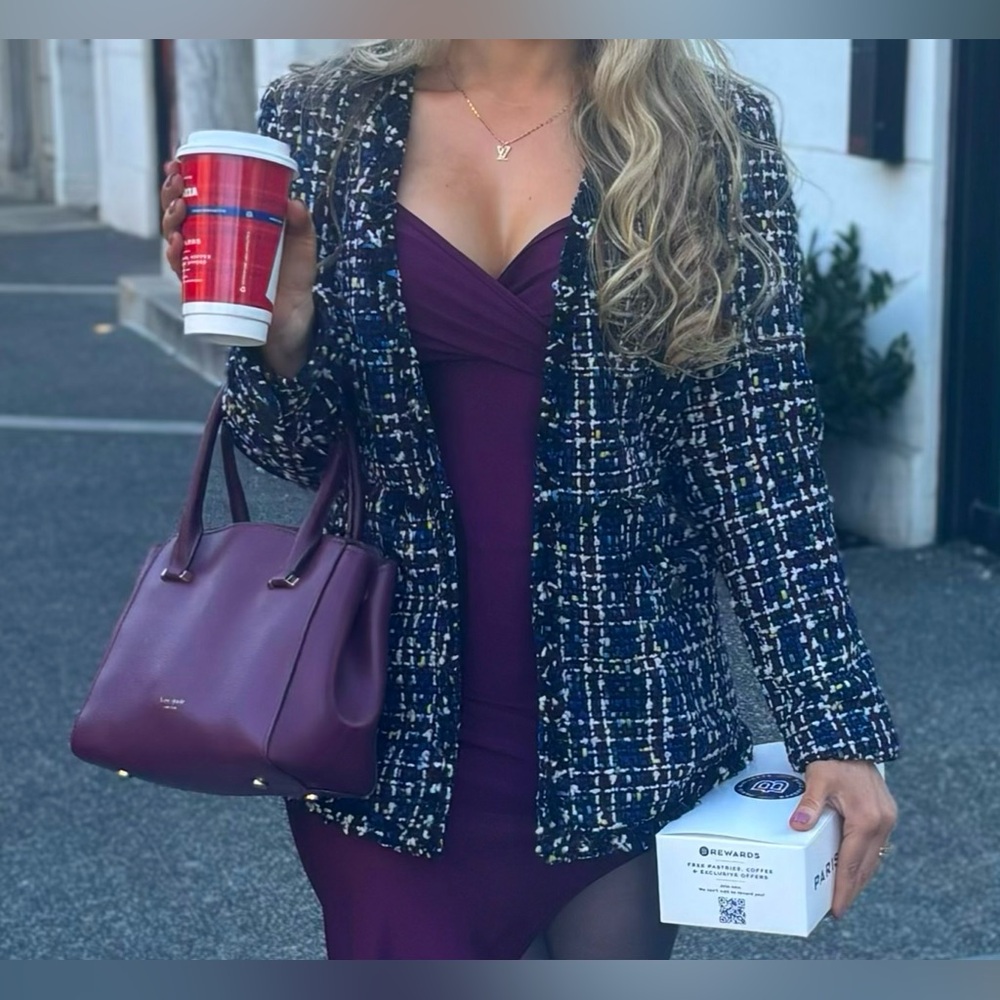 Women's Halogen Navy Tweed Jacket (Medium Petite) Perfect For Spring!